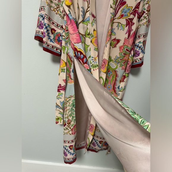 NWT ZARA Floral Printed Long Kimono Belted Beach Boho Style Pink Size XS - Picture 10 of 16